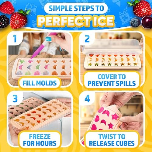 Fun Ice Cube Trays – Cute Silicone Star, Moon & Heart Shapes, 24 Cavities – Flexible, Food Safe, Temperature-Resistant Ice Cube Tray with Lid | Designed for Home Creations & Party Drinks & Desserts thumbnail 6