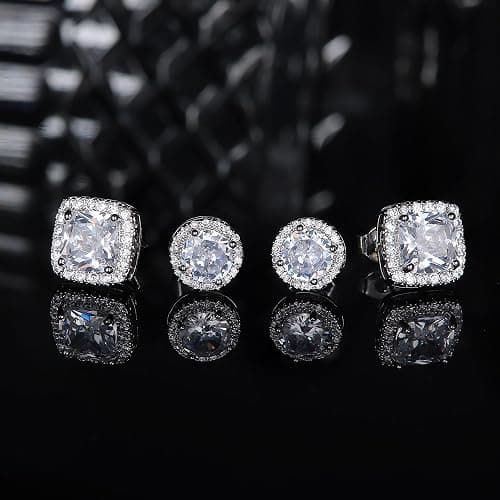 Hayoso 18K Gold Plated Halo Stud Earrings 925 Sterling Silver Cubic Zirconia Stud Earrings Round Square Diamonique Stud Earrings Set for Women Men thumbnail 5