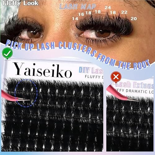 300D Lash Clusters Extensions Mega Cluster Eyelash Lashes 224 Pcs Thick Volume D Curl Wispy Individual Lashes DIY Lash Extension 12-25MM False Eyelashes Makeup at Home Replacement for Yaiseiko thumbnail 6