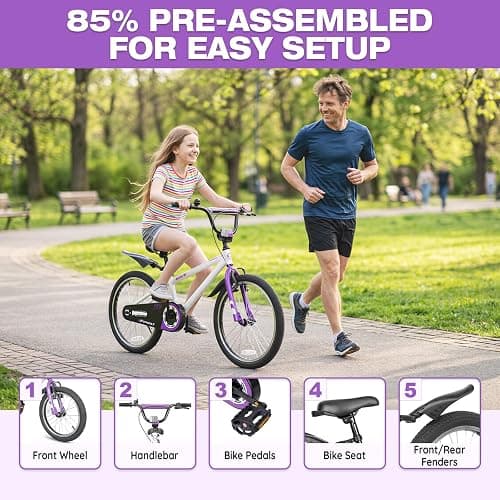 Yventix 16 20 Inch Kids Bike BMX Style Child Tween Bicycle Rider Ages 4-12 | High Carbon Steel Frame, Adjustable Seat, Handbrake Foot Brake, Bell, Reflectors, 85% Pre-Assembled, Outdoor Beginner Cycling thumbnail 8