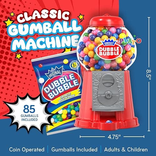Gumball Machine for Kids 8.5" - Coin Operated Bubble Gum Machine and Toy Bank - Candy Machine Dispenser Includes 85 Gum Balls - Great Candy Dispenser Machine Gift Toys for Girls and Boys (Red) thumbnail 2
