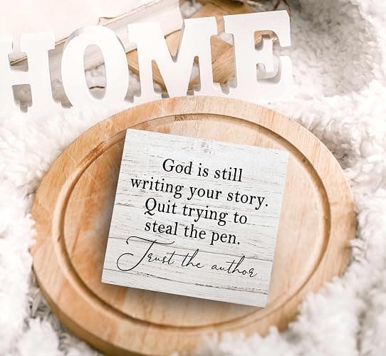 SRADMO God Is Still Writing Your Story, Prayer Room Decor, Christian Bible Verse Decor Wooden Box Sign For Home Office, Inspirational Signs Shelf Table Decorations thumbnail 5