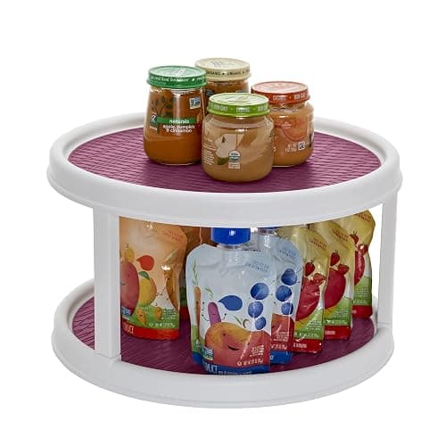 Copco Non-Skid 2 Tier Pantry Cabinet Lazy Susan Turntable, 12-Inch, White/Purple thumbnail 5