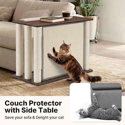 Veehoo Couch Protector from Cat Claws, Couch End Table with Cat Scratch Panel and Scratching Posts, Pet Corner Sofa Side Table Scratcher, Black Walnut, Right thumbnail 4