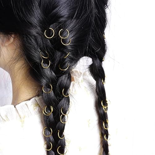 Nydotd 180 Pieces Hair Rings, Loop Clips, and Hoops - Fashion Hip-Hop DIY Hair Accessories for Braids and Dreadlocks (12mm+14mm, Gold) thumbnail 7