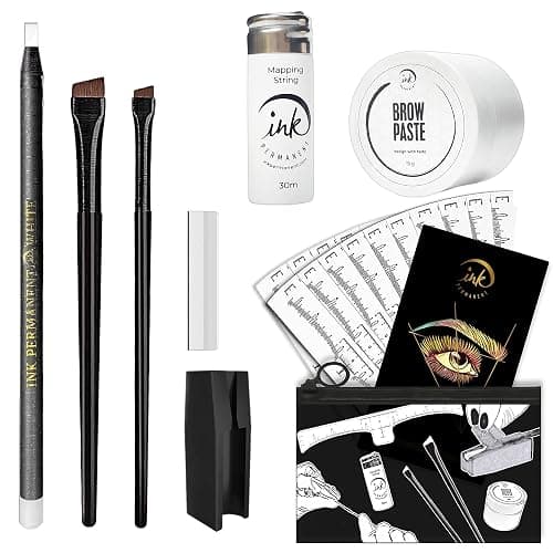 Eyebrow Mapping Kit with 30m White Mapping String, 15g White Brow Paste, 2 Eyebrow Brush Set, Microblading Pencil for Outlining, Pencil Shaper and Blades, 20 Brow Ruler Stencils + Instructions - Image 1