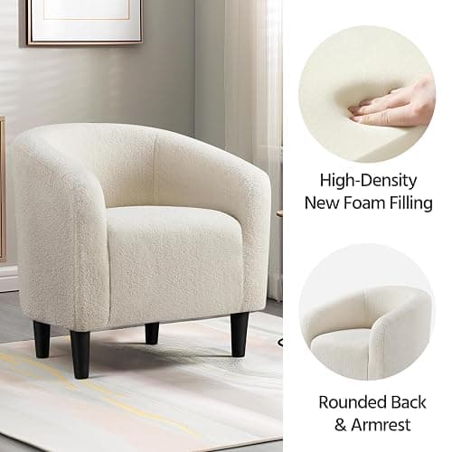 Yaheetech Furry Tub Chair, Fuzzy Accent Armchair Sherpa Fabric Club Chair Boucle Barrel Chair Upholstered for Living Room Dining Room Office Reception Cafe Bar, Ivory, 2pcs thumbnail 6