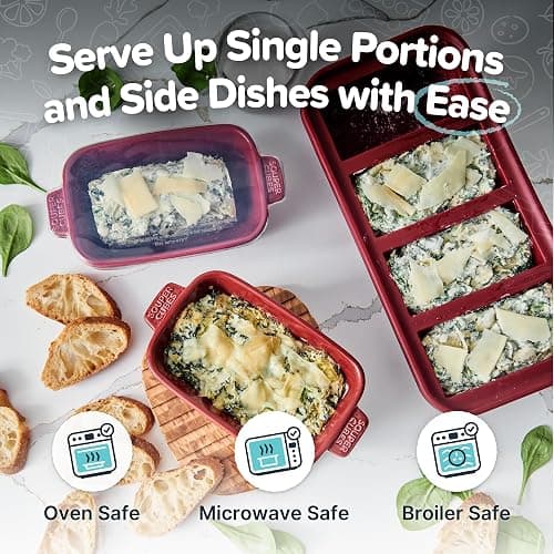 Souper Cubes Stoneware - Small Ceramic 5" x 3" Baking Dish with Silicone Covers, Small Baking Dishes for Oven Perfect for Reheating Single Serve Portions, Set of 4 - Cranberry thumbnail 2