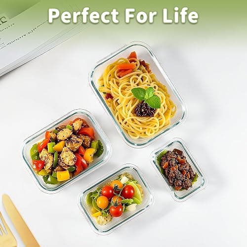 HOMBERKING 8 Pack Glass Food Storage Containers with Lids, Meal Prep Containers, Airtight Bento Boxes with Leak Proof Locking for Microwave, Oven, Freezer and Dishwasher, BPA Free, 5-35oz, purple thumbnail 6