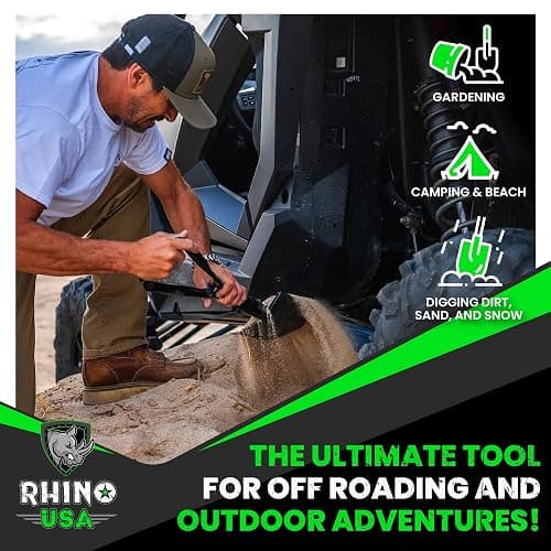 RHINO USA Folding Survival Shovel w/Pick - Heavy Duty Carbon Steel Military Style Entrenching Tool for Off Road, Camping, Gardening, Beach, Digging Dirt, Sand, Mud & Snow. thumbnail 8
