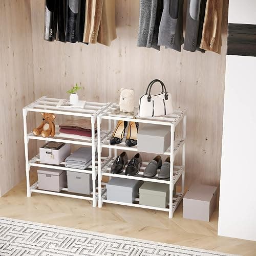 SOKOSEN 4-Tier Small Shoe Rack, Metal Stackable Kids Shoe Shelf Storage Zapateras Organizer,Narrow Shoe Rack Sturdy for Closet Hallway Entryway Living Room Bedroom (White) thumbnail 4