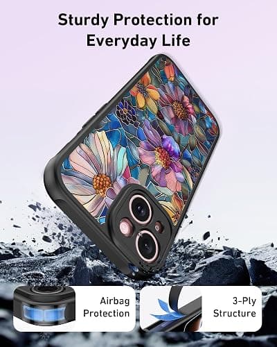 DEENAKIN for iPhone 15 Case Cute,Aesthetic Floral Hard Shell,Compatible with Magsafe,Trendy Unique Cool Retro Western Coquette Protective Slim Phone Cover for Women Girls,Vibrant Defined Blossoms thumbnail 6