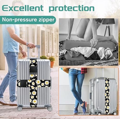 Slohif Luggage Straps for Suitcases Travel Belt Accessories Luggage Connector Identifiers 2 Pack Over Handle with Buckle Unique Nylon Adjustable Strap for Sleeping Bag Car Seat Daisy thumbnail 5