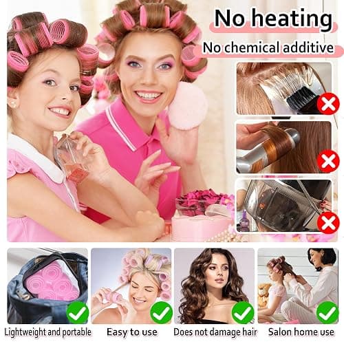 4 Sizes Self-Grip Hair Rollers Set with Clips - 4 Sizes for Long, Short Hair & Bangs (25mm, 36mm, 48mm, 60mm), Pink (PINK, 4 Sizes) thumbnail 5