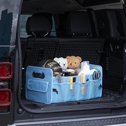 JiatuA Car Trunk Organizer, Car Organizers and Storage Collapsible Multi Compartment Container Box, Adjustable Car Accessories for SUV Sedan Truck, Standard Size, Light Blue thumbnail 3