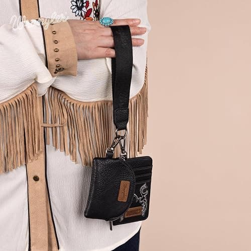 Montana WestxWrangler KeyChain Wristlet Wallets for Women Western Dual Pouch Wristlet Embroidered Boot Scroll Card Holder Wallet With Zipper thumbnail 2