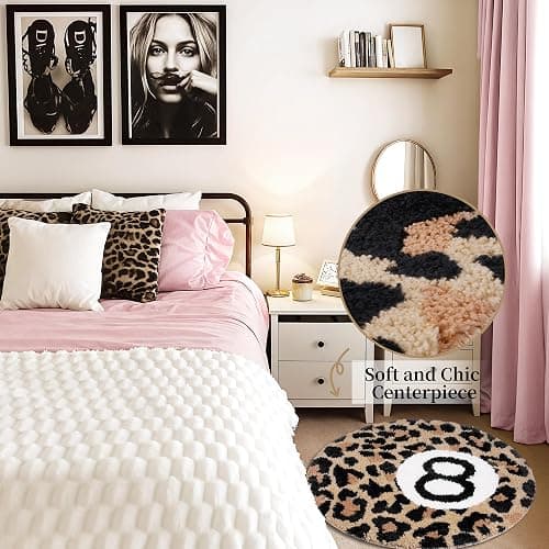 Dripykiaa Cheetah 8 Ball Rug Room Decor 32" Round Leopard Print Room Decor, Soft Plush Area Rug for Trendy Bedroom, Living Room, Dorm, Modern Aesthetic Home Accents for Women & Teens thumbnail 2