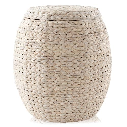 Casafield Round Storage Basket with Lid - Espresso, Handwoven Water Hyacinth Organizer for Laundry, Blankets, Plants, Bedroom, Living Room, Home Office - Espresso thumbnail 6