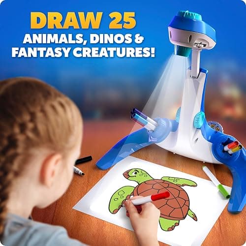 Blue Marble Learn to Draw Projector - Kids Image Projector for Tracing with 9 Colorful Markers & 4 Image Discs with 25 Animals, Dinos & Creatures to Draw, Patent-Pending Drawing Projector for Kids thumbnail 2