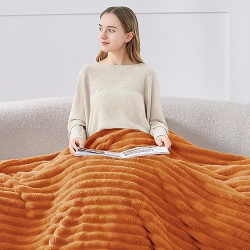 BEDELITE Ribbed Fleece Fall Throw Blanket, Burnt Orange, 50"x60" | Soft Cozy Blanket, 3D Ribbed Design, Autumn Home Decor Accent, Lightweight Throw for Couch, Bed, Halloween & Thanksgiving thumbnail 2