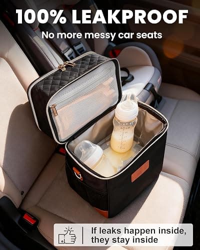 CarryWise Breastmilk Cooler Travel Bag with Ice Pack, Double Layer Insulated Baby Bottle Bag Fits 6 Bottles Up to 9 Ounce, Leakproof Breast Milk Cooler Bag for Daycare & Nursing Mom, Black thumbnail 5