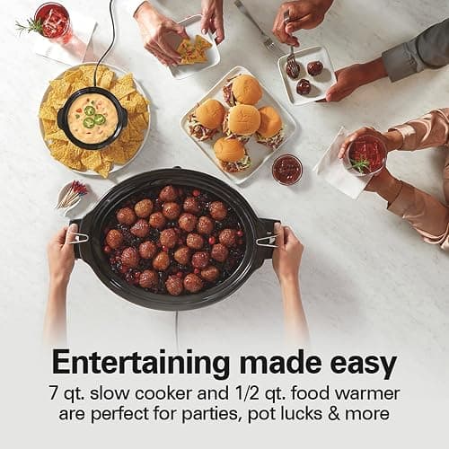 Hamilton Beach Programmable Stay or Go® Slow Cooker, 7 Quart Capacity, Includes 20 oz. Party Dipper Food Warmer, Silver, R33477 (Renewed) thumbnail 2