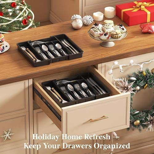 Lifewit Silverware Drawer Organizer, Expandable Utensil Tray for Kitchen, BPA Free Flatware and Cutlery Holder, Adjustable Plastic Storage for Spoons Forks Knives, 8.5"-14.1" x 12.1", Black thumbnail 9