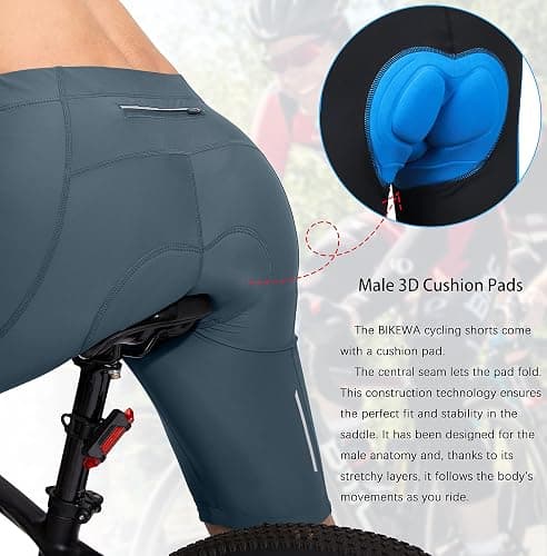 Bikewa Men's Bike Shorts 3D Padded Cycling Road Biking Mountain Riding Biker Bicycle UPF 50+ Cycle Shorts Zipper Pockets thumbnail 3