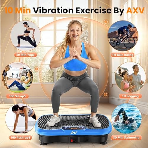 AXV Vibration Plate Exercise Machine Fitness Platform Body Vibrating Board | Curved Design 200W Powerful Oscillating 120 Level Shake Plate for Lymphatic Drainage Recovery Whole Body Toning With Handles thumbnail 2