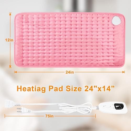 Deepsoon Heating Pad,Electric Heating Pads for Back,Neck,Abdomen,Moist Heating Pad for Shoulder,Knee,Arms,Legs,Dry/Moist Heat & Auto Shut Off,Birthday Gifts for Men and Women,BabyPink,24x12 Inch thumbnail 5