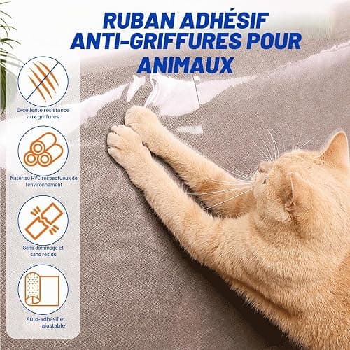 Wansiven Protection Griffe Chat Canapé, Transparent Protection Canape Anti Griffe, Résistant à l'usure et aux Rayures, adhésif Film Anti-griffures pour Chat et Chien, canapé, Porte (20 cm x 3 m) thumbnail 2