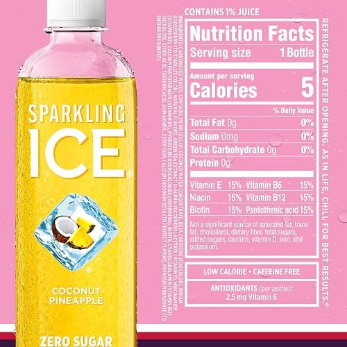 Sparkling Ice Pink Variety Pack, Flavored Sparkling Water, Zero Sugar, and Vitamins and Antioxidants, 17 fl oz, 12 count (Black Cherry, Peach Nectarine, Coconut Pineapple, Fruit Punch) thumbnail 3
