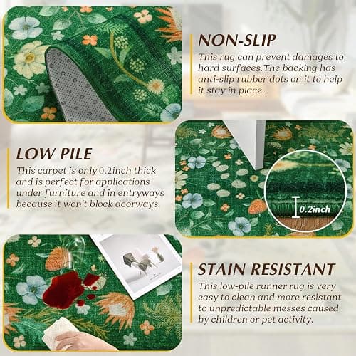 Rtizon Area Rugs for Living Room, Non-Slip 4x6 Washable Rug for Bedroom,Vintage Floral for Entryway Office Kitchen Dining Room, Green thumbnail 2