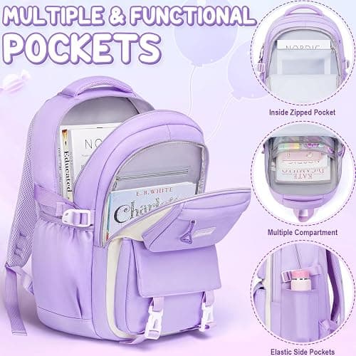 Fimibuke Backpacks for Girls, 3 PCS Waterproof School Backpack with Lunch Box & Pencil Pouch for Kids Teen Girl, Cute Bookbag School Bag for Elementary Middle High School Student Ages 6+(Pink) thumbnail 3