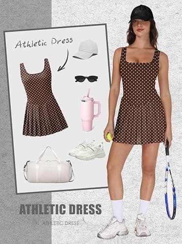 Athletic Dress for Women Built in Shorts U Neck Womens Tennis Dress Pleated with Pockets Sleeveless Golf Clothes thumbnail 4