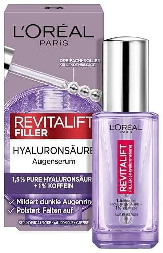 L'Oréal Paris Augenserum für Frauen: sorgt für eine aufgepolsterte Augenpartie und weniger dunkle Augenringemit 2,5% [Hyaluronsäure+Koffein], Revitalift Filler, 1x 20ml - Image 1