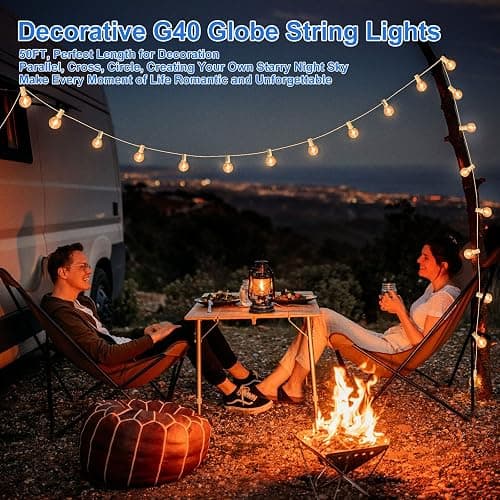 Bosceos Outdoor G40 LED Globe String Lights 25FT Dimmable Shatterproof Waterproof Patio Lights with 12+2 Bulbs Connectable Commercial Hanging Light for Patio Balcony Backyard Party (White Wire) thumbnail 4