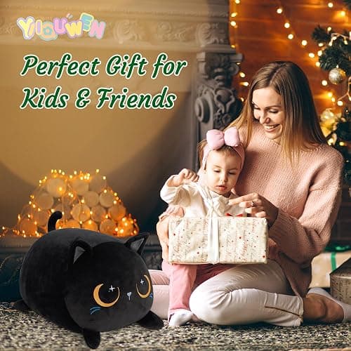 YIIQUWEN Black Cat Plush Cute Cat Stuffed Animal with 4 Baby Soft Pillow Christmas, Thanksgiving, Birthday Gift for Girls Boys Kids Decor thumbnail 6