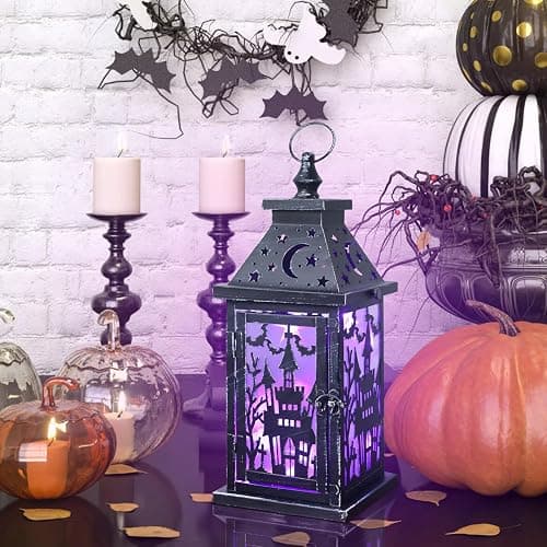 DECORKEY Halloween Decorations Indoor, 15" Decorative Haunted House Candle Lantern with 78" LED Lights(8 Modes), Hanging Spooky Halloween Lanterns for Outdoor Home Room Door Party Decor thumbnail 9