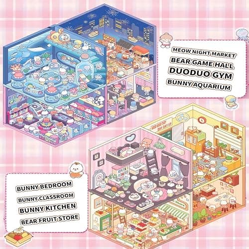 20 Sets 3D Sticker Therapy Scene Material Book,DIY 3D House Stickers Set for Adults,Rich Collection of 3D Space Stickers and Storage Spiral Notebook,Room Stickeer Book for Adults Kids thumbnail 3