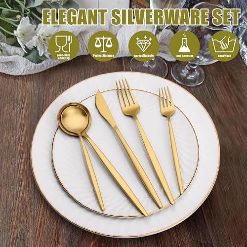 40 Piece Gold Silverware Set for 8, Terlulu Stainless Steel Flatware Set, Gold Cutlery Set Utensils Set, Tableware Include Forks Knives Spoons for Home Kitchen Restaurant Wedding, Satin Finish thumbnail 6