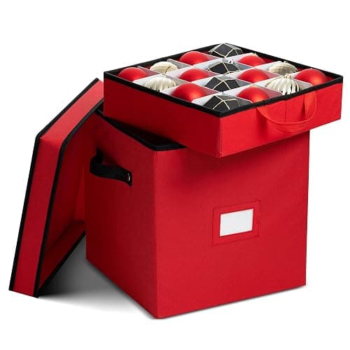 Zober Christmas Ornament Storage Box - Stores 64 Ornaments - Non-Woven, Tear- Proof Christmas Ornament Storage Containers - 3 Inch Cube Compartments - Red - Image 1
