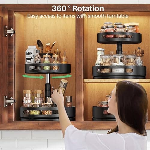 Lazy Susan Organizer Spice Rack - 2 Tier Height Adjustable Spice Organization for Cabinet, Metal Seasoning Organizer Lazy Turntable Spice Organizer for Table Top Pantry Kitchen Storage (10 inch) thumbnail 5