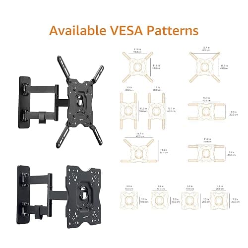 Amazon Basics Full Motion Articulating TV Wall Mount, with Swivel and Tilt, for 26" to 55" TVs and Flat Panels up to 80 Lbs, VESA Compatible, Single Stud, Black thumbnail 5