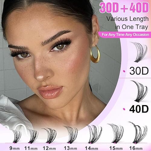 Pawotence Lash Extension Kit DIY 280pcs Lash Clusters Eyelash Extension Kit, 9-16mm 30D 40D Individual Lashes Kit with Lash Bond and Seal, Lash Tweezers for Self Use (30D&40D, 0.07D, 9-16mm, Kit) thumbnail 3