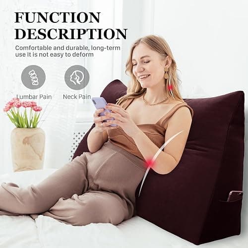 Rucener 8 lbs Thickened Twin Wedge Pillow Headboard College Dorm Bed Velvet Wedge Pillow Backrest Support Triangular Headboard Pillows with Side Pocket, Dorm Bedding Essentials for Girls & Boys thumbnail 3
