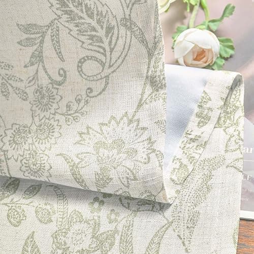 Lazzzy Linen Farmhouse Lined Curtains Green Floral 84 Inch Length Back Tab Drapes for Living Room Bedroom Flower Patterned Country Vintage 2 Panels Set Rod Pocket Green on Beige thumbnail 8