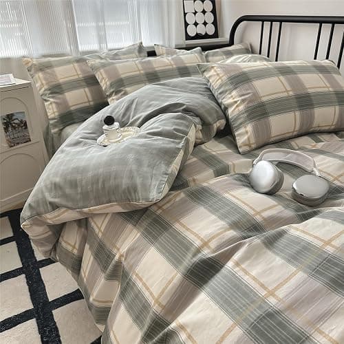HighBuy Green Plaid Comforter Set Twin XL Size Farmhouse Comforter Sets Buffalo Grid Comforter Gingham Bedding Comforter Set Twin XL Lightweight 3 Piece Bed Set Checkered Grid Bedding Set - Image 1