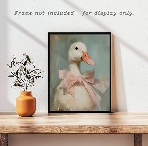 Cute Duck with Pink Bow Wall Art Girly Room Decor College Dorm Wall Art Soft Pastel Tones Painting Print Vintage Aesthetic Wall Decor Kids Room Decor (11 x 14 inch Print) thumbnail 4