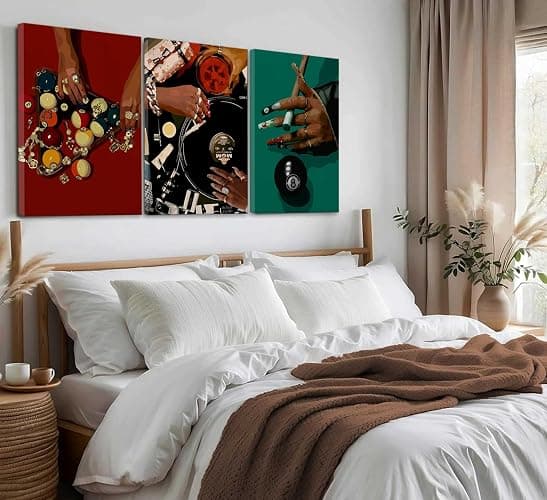 3Pcs Black Woman Wall Art Fashion African American Women Wall Decor Posters Abstract Billiards Lucky Black 8 Canvas Painting Pictures Prints For Bedroom Living Room Framed 12x16 Inch thumbnail 3